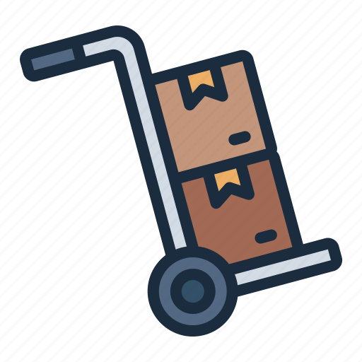 Trolley, cardboard, box, industry, factory, mass, production icon - Download on Iconfinder