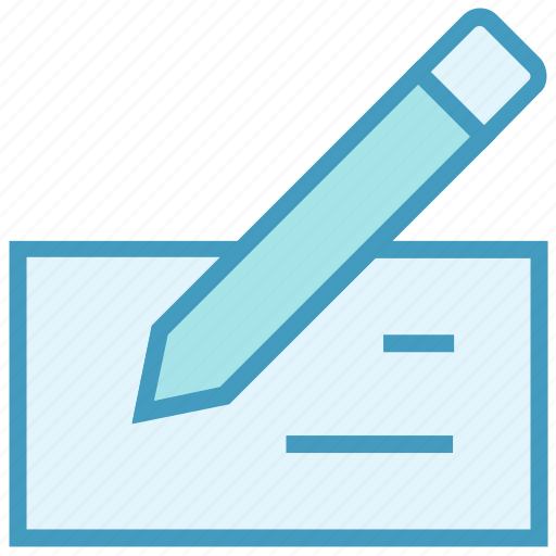 Bank check, check, check book, pay check, payment, pencil, writing icon - Download on Iconfinder