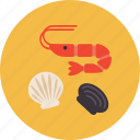 flour, meat, ocean, sea, shells, shrimp