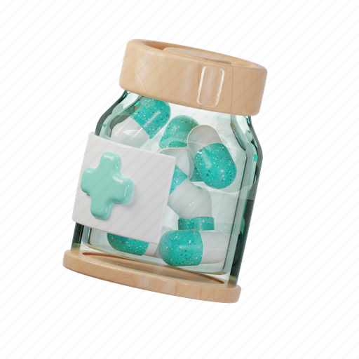 Medicine, jar, pill, capsule, medical, bottle, hospital 3D illustration - Download on Iconfinder