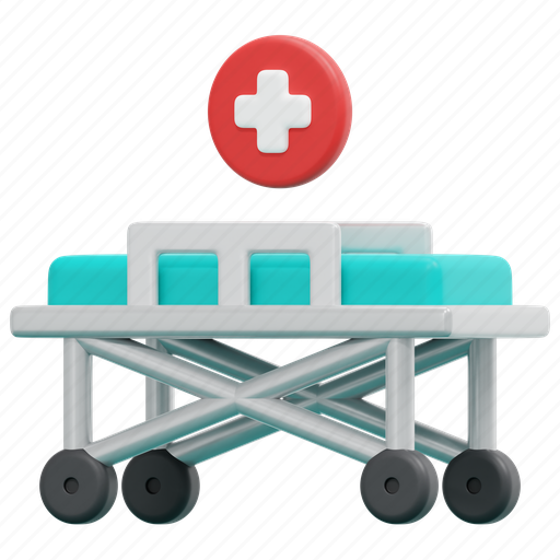 Stretcher, medical, emergency, bed, hospital, equipment, 3d 3D illustration - Download on Iconfinder
