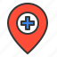 hospital, medical, location, pin, place, navigation 