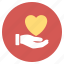 charity, hand, heart, help, love, palm, support 