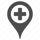 clinic pointer, globe, gps, hospital location, map marker, medical flag, pin 
