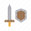 medieval, sword, shield, weapon, blade