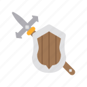 medieval, spear, shield, weapon, protect