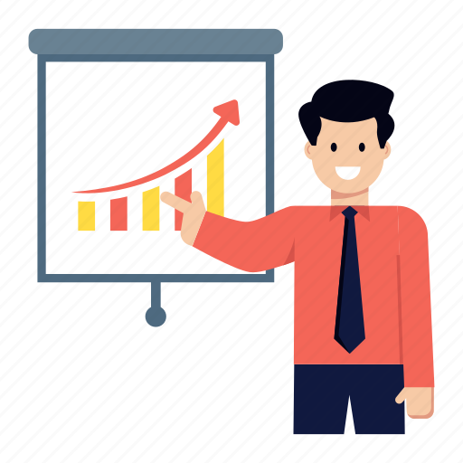 Business growth, business presenter, office presentation, data analytics, business demonstration illustration - Download on Iconfinder
