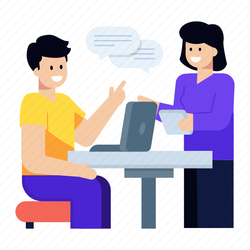 Employees discussion, office meeting, colleagues talking, workplace discussion, employees chat illustration - Download on Iconfinder