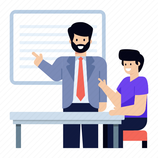 Workplace seminar, official workshop, boss presenting, business meeting, demonstration illustration - Download on Iconfinder