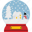 christmas, globe, snow, house 