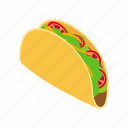 dinner, food, isometric, meal, meat, mexican, tortilla