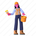 bucket paint, painting, coloring, brush, renovation, construction, architecture, worker, labor