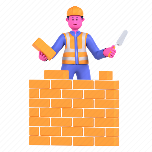 Bricks, wall, bricklayer, masonry, masonry work, construction, architecture 3D illustration - Download on Iconfinder