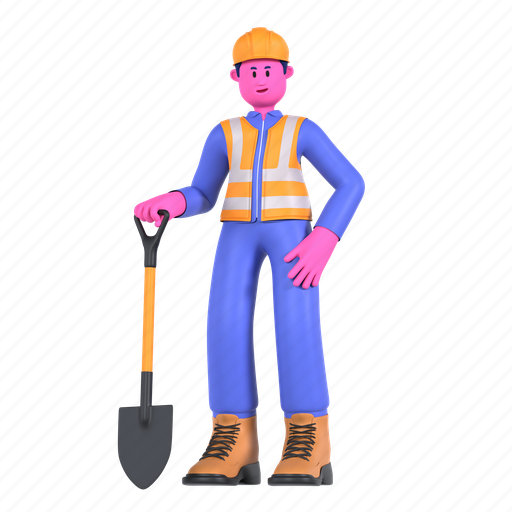 Shovel, spade, dig, digging, roadworks, construction, architecture 3D illustration - Download on Iconfinder