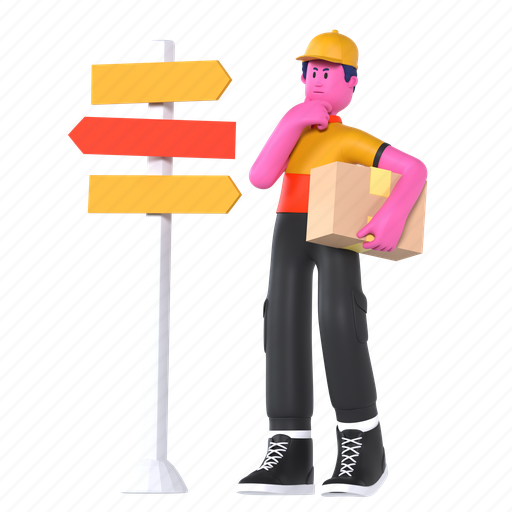Delivery sign direction, location, direction sign, confused, tracking, shipping, delivery 3D illustration - Download on Iconfinder