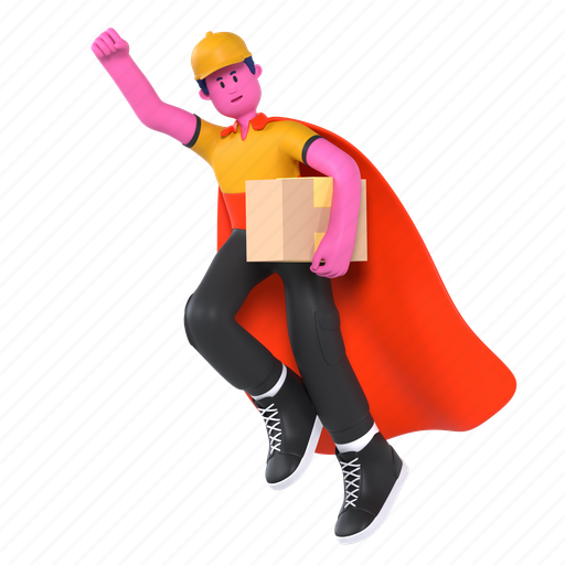 Fly delivery, superhero, fast delivery, express delivery, quick, shipping, delivery 3D illustration - Download on Iconfinder