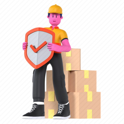 Protection, delivery insurance, shield, security, protect, shipping, delivery 3D illustration - Download on Iconfinder