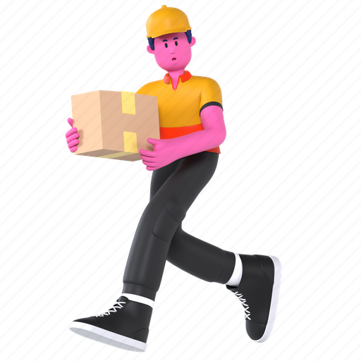 Running delivery, deliveryman, fast, express, run, shipping, delivery 3D illustration - Download on Iconfinder