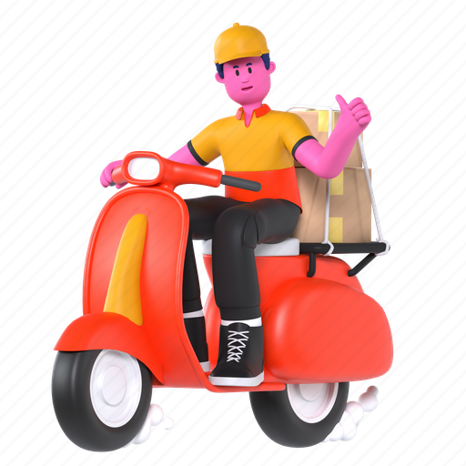 Scooter delivery, motorcycle, scooter, motorbike, tracking, shipping, delivery 3D illustration - Download on Iconfinder