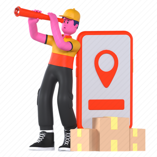 Tracking, location, telescope, online, mobile, shipping, delivery 3D illustration - Download on Iconfinder