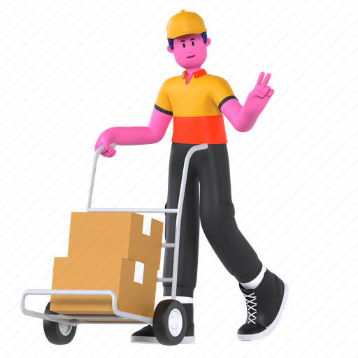 Trolley, warehouse, storehouse, deliveryman, process, shipping, delivery 3D illustration - Download on Iconfinder