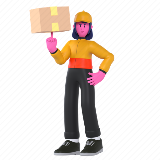 Cool pose, deliveryman, box, pose, product, delivery, shipping 3D illustration - Download on Iconfinder