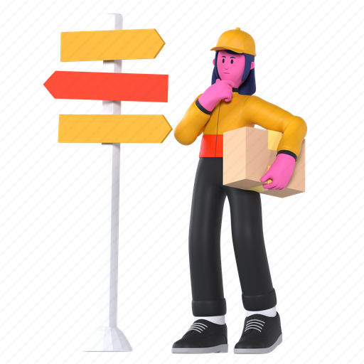 Delivery sign direction, location, direction sign, confused, tracking, delivery, shipping 3D illustration - Download on Iconfinder