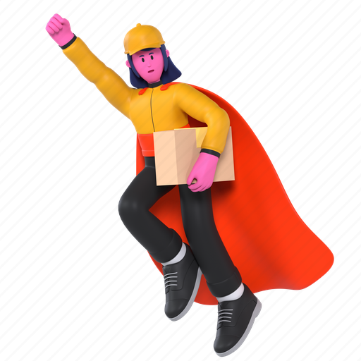 Fly delivery, superhero, fast delivery, express delivery, quick, delivery, shipping 3D illustration - Download on Iconfinder