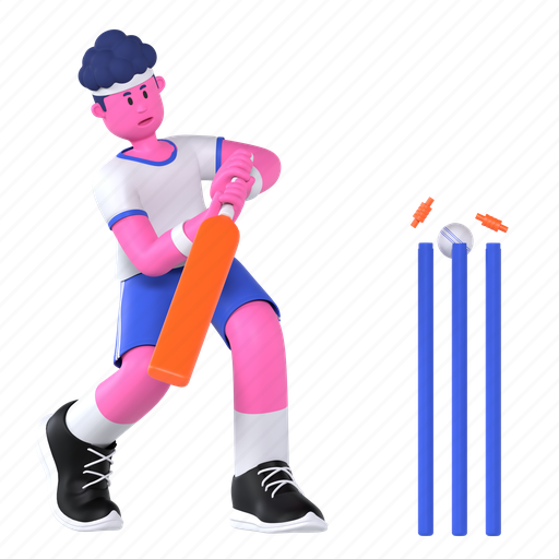 Cricket, ball, bat, stumps, wicket, sport, athlete 3D illustration - Download on Iconfinder