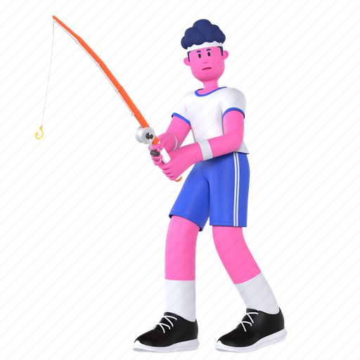 Fishing, hook, fisher, fisherman, rod, sport, athlete 3D illustration - Download on Iconfinder