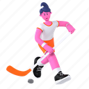 hockey, stick, puck, ice, skating, sport, athlete, hobby, 3d character 