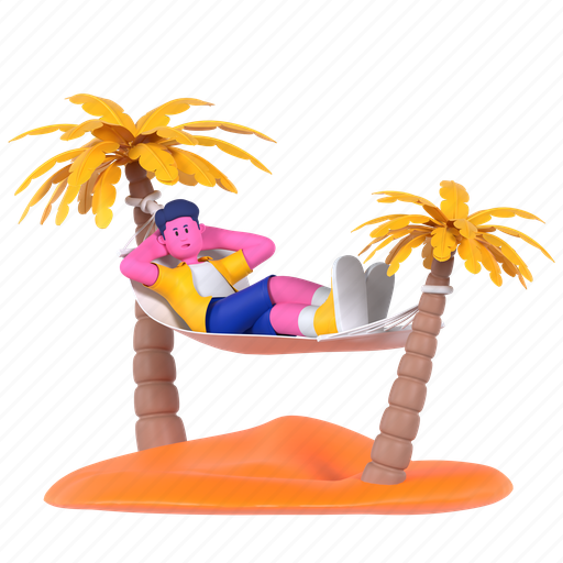 Hammock in coconut tree, relax, hanging, hammock, enjoy, beach, travel 3D illustration - Download on Iconfinder