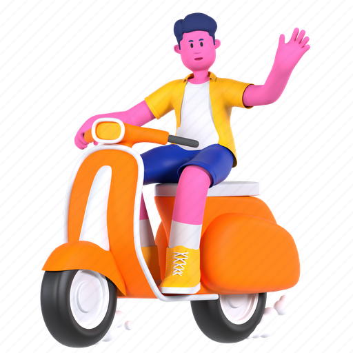 Transportation, hello, scooter, motorbike, motorcycle, riding, travel 3D illustration - Download on Iconfinder