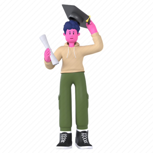 Graduation, hat, graduate, certificate, mortarboard, university, college 3D illustration - Download on Iconfinder