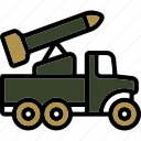 bomb, launcher, military, missile, rocket, truck, vehicle
