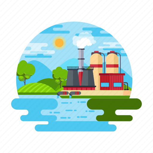 Factory landscape, industry, manufacturing plant, mill, industrial pollution icon - Download on Iconfinder