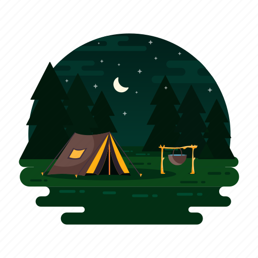 Outdoor cooking, camping landscape, campsite, night camping, encampment icon - Download on Iconfinder