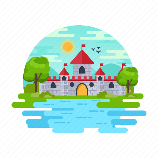 Castle building, castle landscape, fantasy palace, fortress landscape, royal building icon - Download on Iconfinder