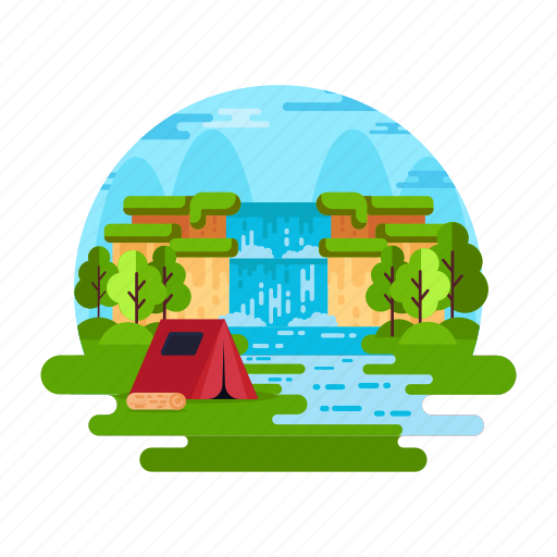 Waterfall landscape, camping waterfall, camping area, waterfall view, water cascade icon - Download on Iconfinder