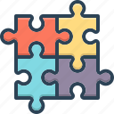 component, division, integrant, part, piece, puzzle, solution