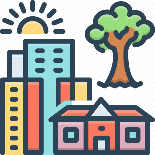 Architecture, building, city, hometown, house, residential, tree icon - Download on Iconfinder