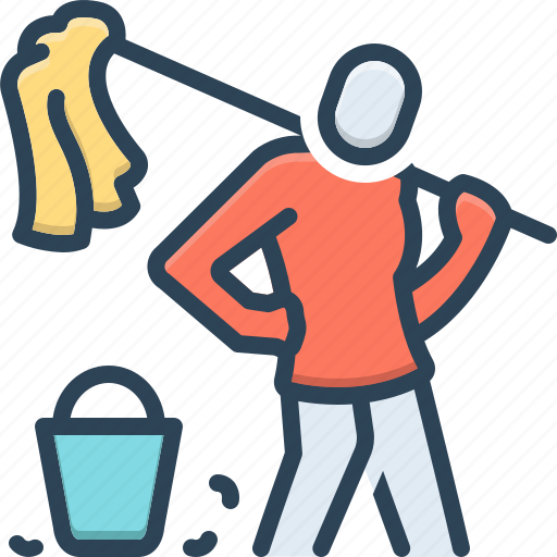 Cleaner, swabber, sweeper, cleanser, bucket, broom, mob icon - Download on Iconfinder