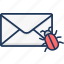 bug, email, envelope, mail, message, spam 