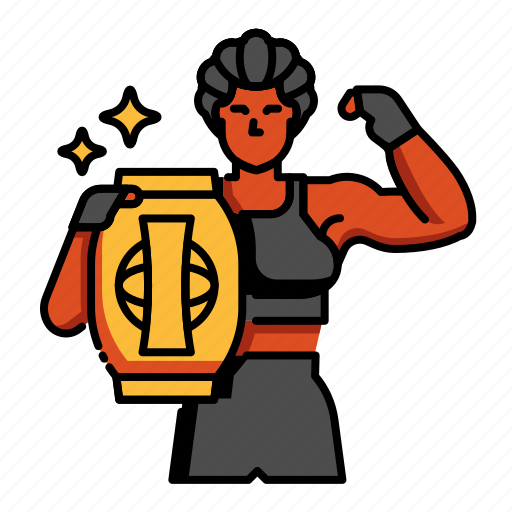 Mma, woman, champion, boxer, winner, belt icon - Download on Iconfinder