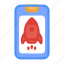 mobile launch, star up, launch app, rocket, smartphone 