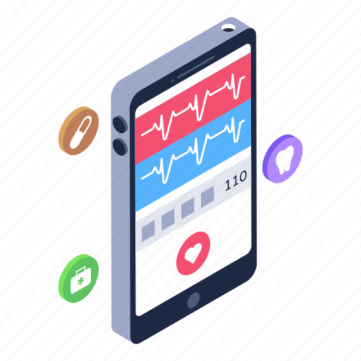 Medical app, healthcare app, mobile cardiogram, heartbeat, online ecg illustration - Download on Iconfinder