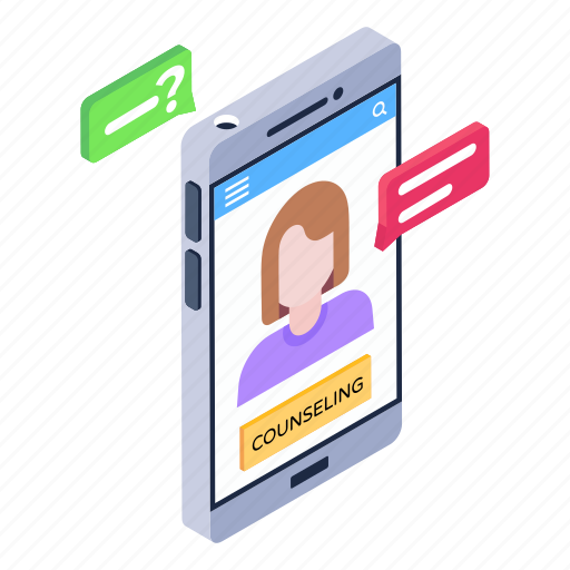 Mobile teacher, online counselling, female counsellor, online counsellor, mobile app illustration - Download on Iconfinder