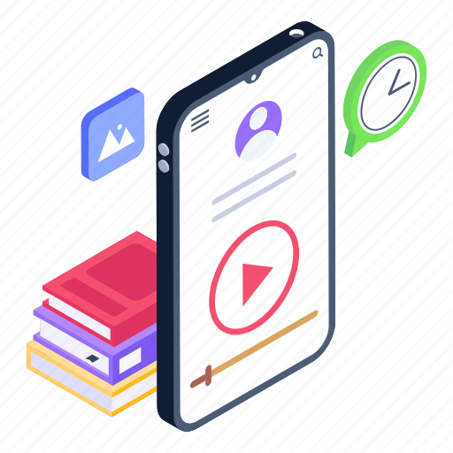Video learning, video streaming, mobile student account, mobile learning, student account illustration - Download on Iconfinder