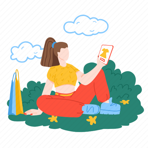 Girl, lawn, female, online, pay, shop, store illustration - Download on Iconfinder