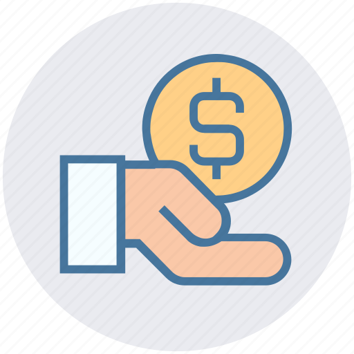 Coin, dollar coin, hand, hand and coin, hand holding dollar, hand with dollar, share icon - Download on Iconfinder